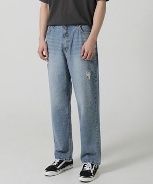 뒷밴딩 워싱 와이드 일자 데님팬츠