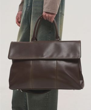 레더 빅 크로스 토트 백 - 브라운