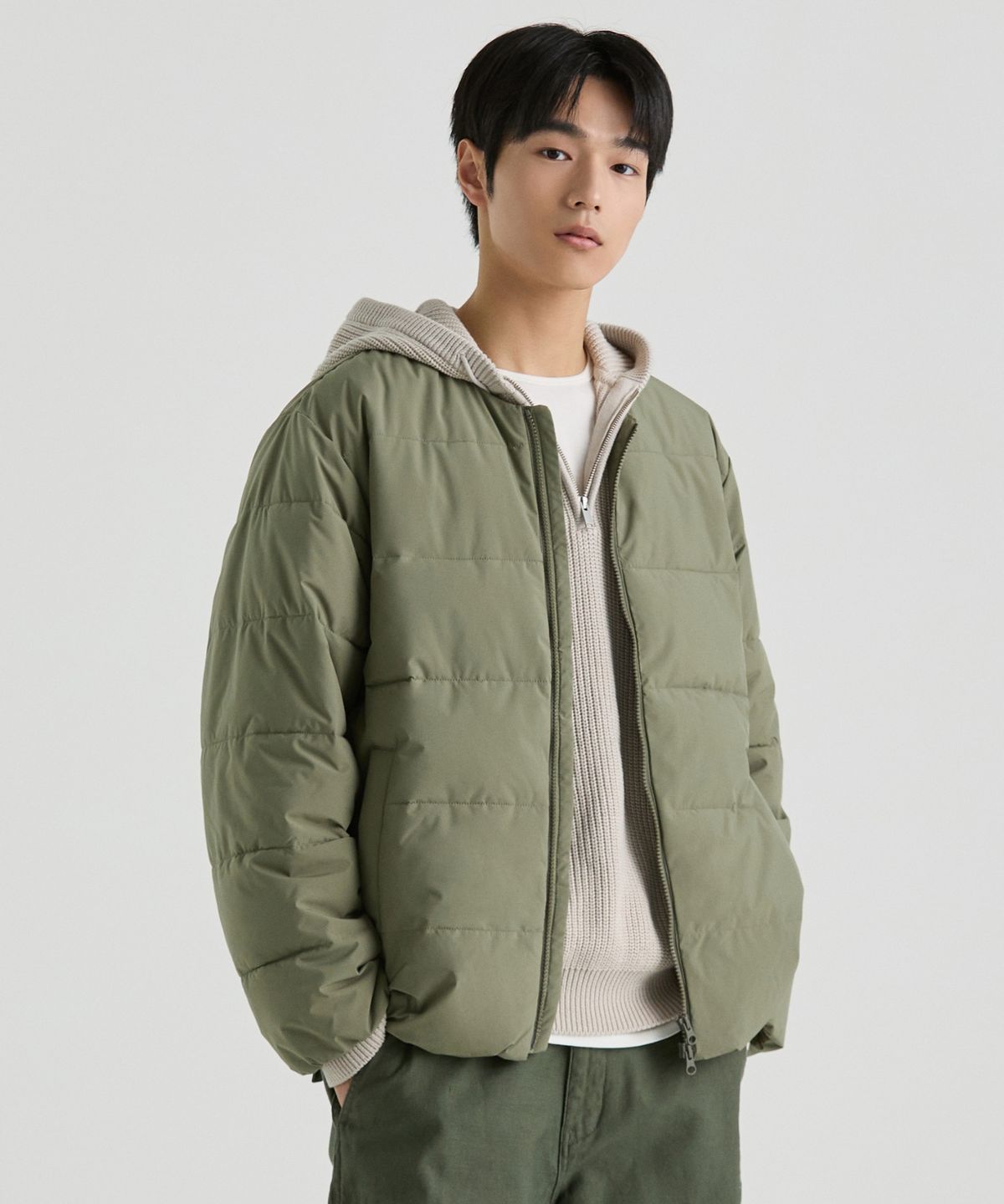 무신사 스탠다드(MUSINSA STANDARD) 데일리 푸퍼 칼라리스 패딩 재킷 [카키]