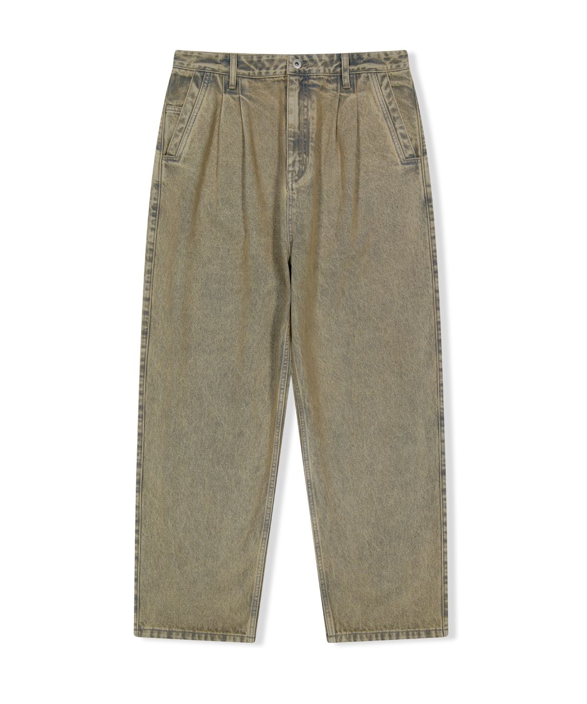 예스아이씨(YESEYESEE) Two Tucked Hairy Denim Pants Taupe