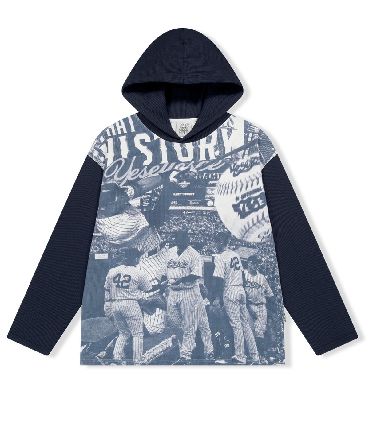 예스아이씨(YESEYESEE) Baseball Waffle Hoodie Navy