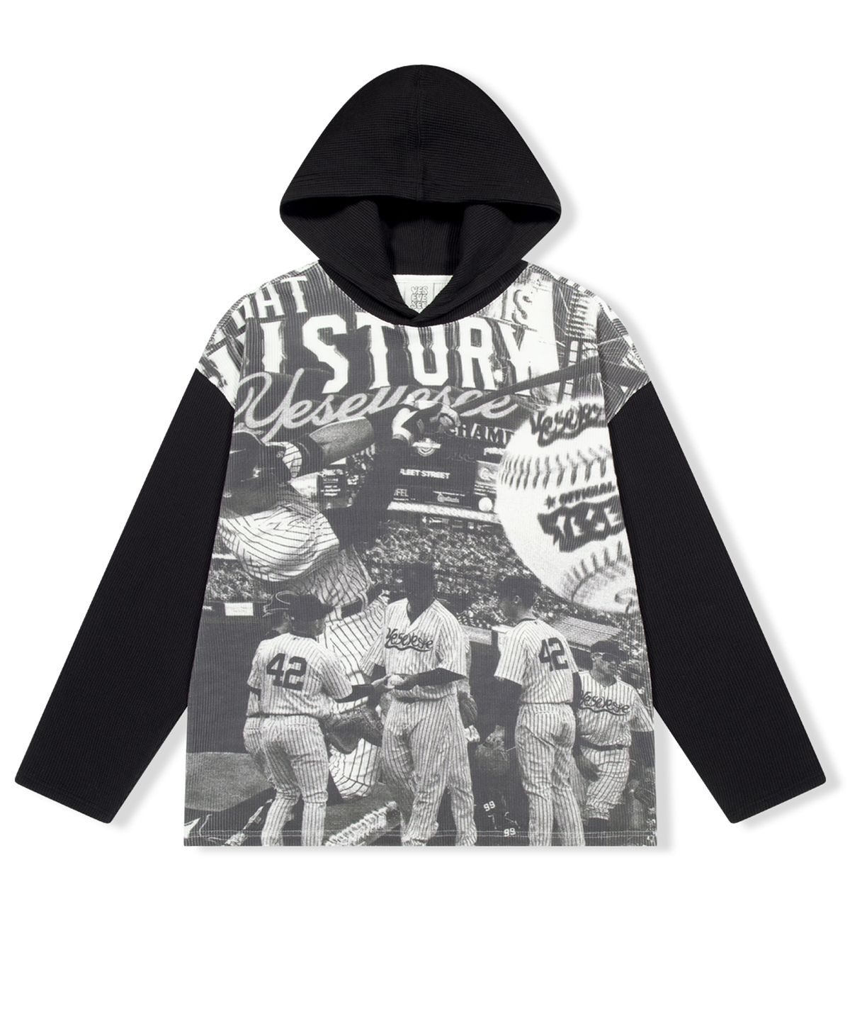 예스아이씨(YESEYESEE) Baseball Waffle Hoodie Black