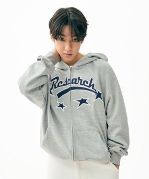 Star Logo Applique Hood Zip-Up M.Gray