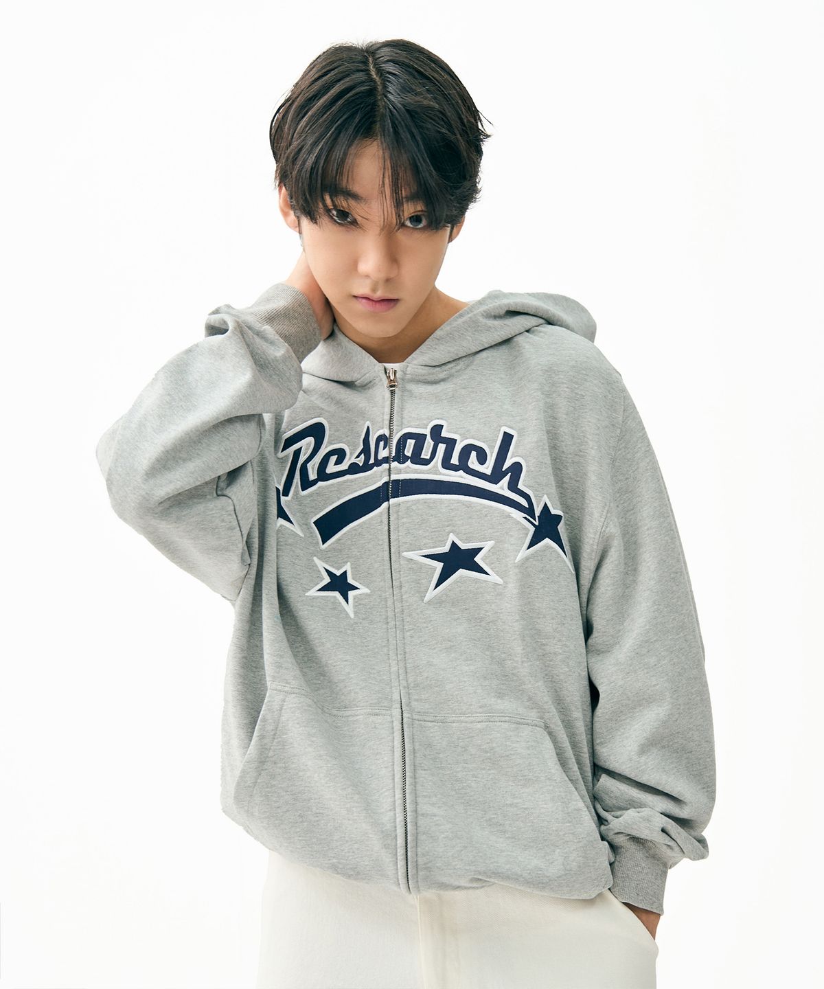에프디알(FDR) Star Logo Applique Hood Zip-Up M.Gray