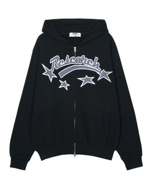 Star Logo Applique Hood Zip-Up Black