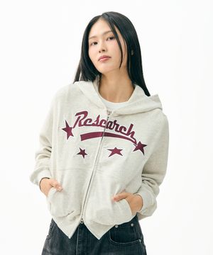 Star Logo Applique Hood Zip-Up Oatmeal
