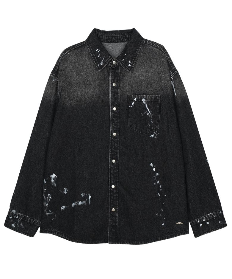 Vintage Washed Pocket Denim Shirt Black