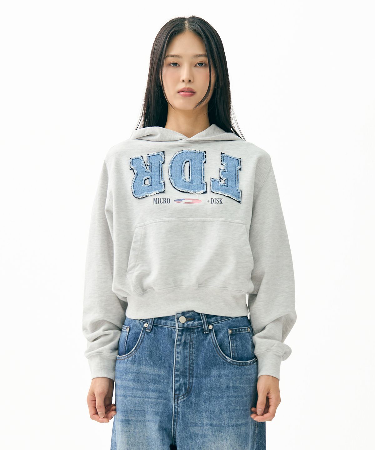 에프디알(FDR) Washing Applique USA Micro Disk Hoodie M.Gray