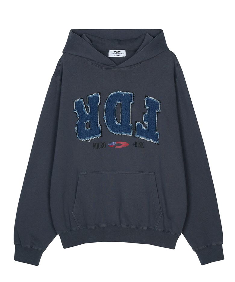 Washing Applique USA Micro Disk Hoodie Slate Gray