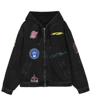 Wappen Twill Work Denim Hood Jacket Black