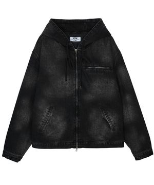 Heavy Denim Work Hood Quilting Jacket Black