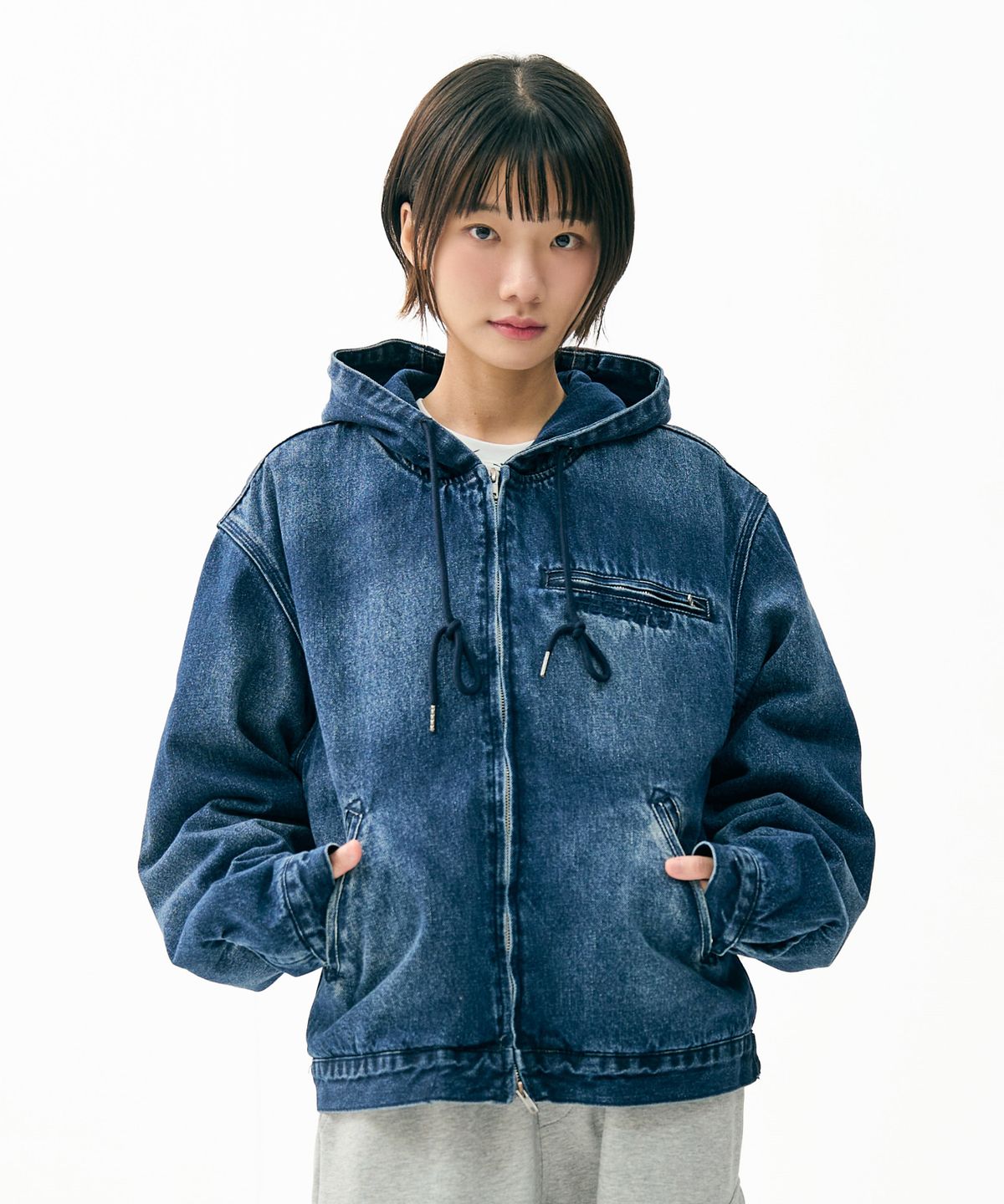 에프디알(FDR) Heavy Denim Work Hood Quilting Jacket Blue