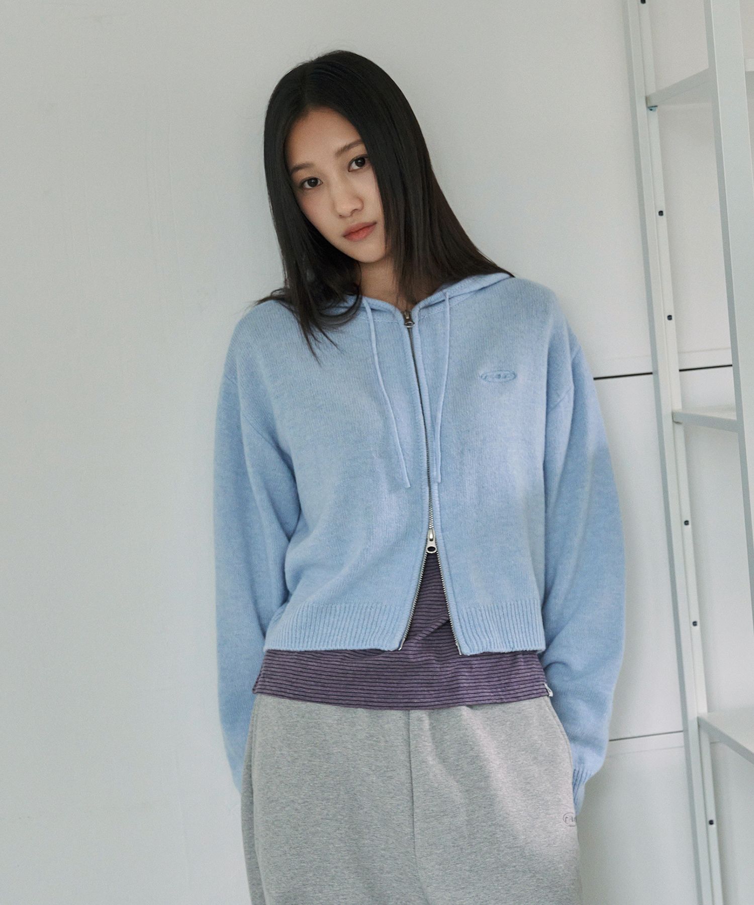 MUSINSA公式 | FAD ニットクロップフードパーカー（スカイブルー）