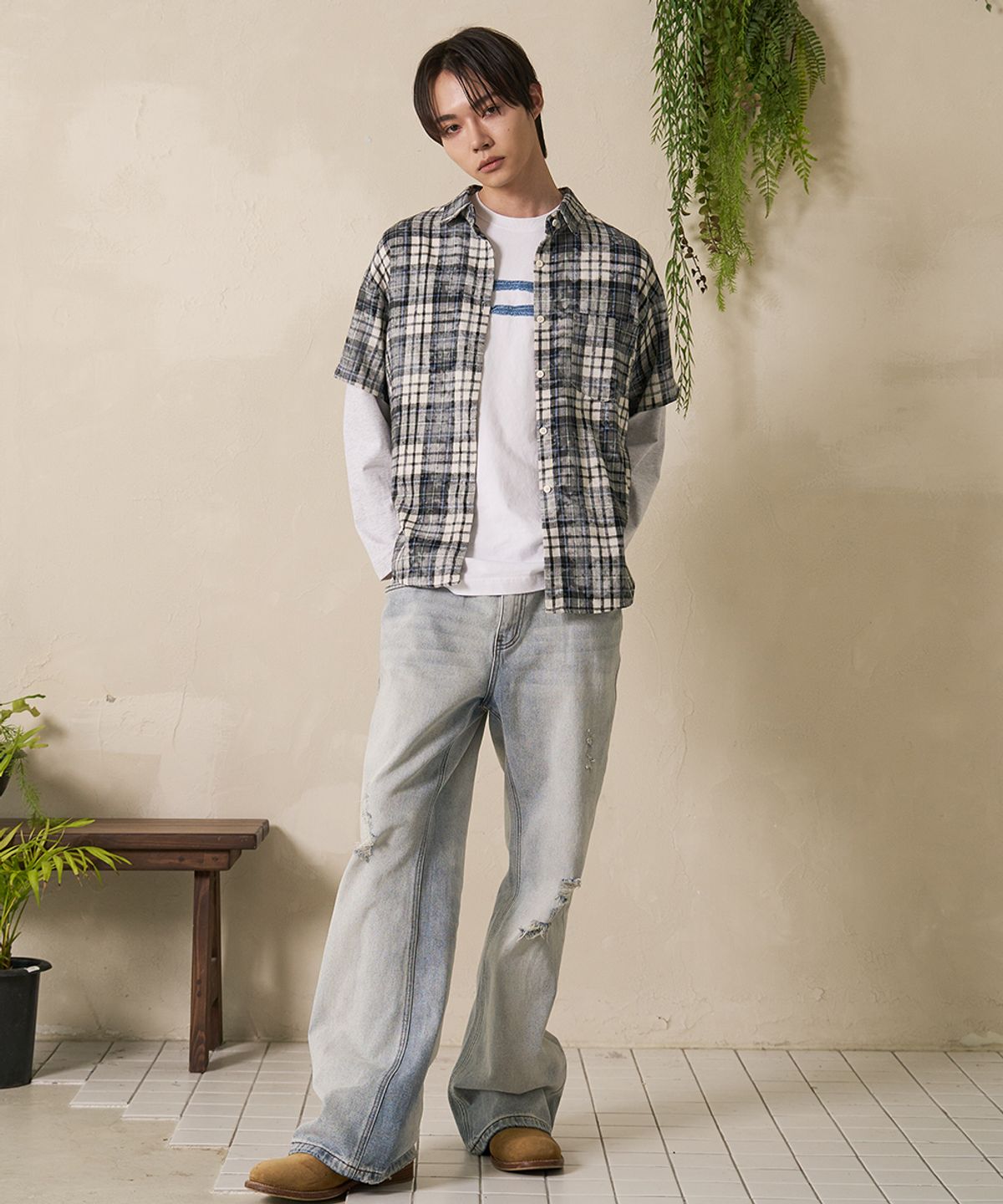 에프디알(FDR) Mans Vintage Flare Fit Denim Jeans Blue