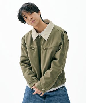 Vintage Wash Trucker Quilting Jacket Khaki