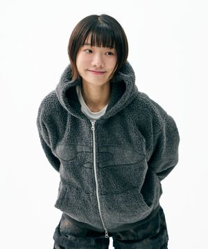 Boa Over Hood Embo Quilting Jacket Charcoal