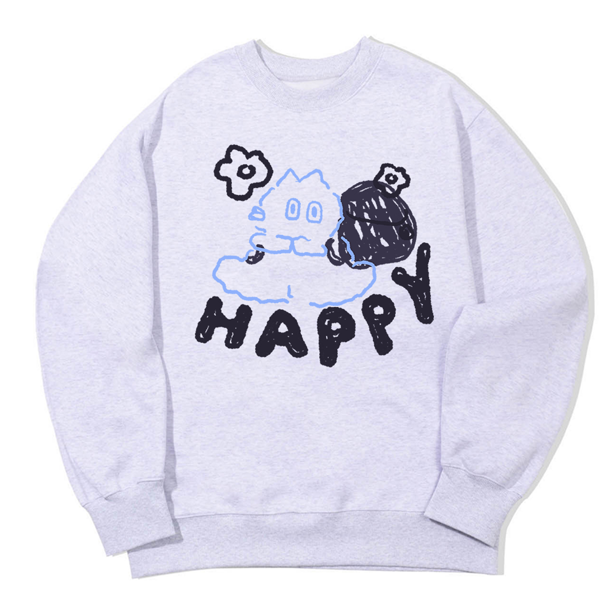어썸어스(AWESOMEUS) HAPPY CAT AND FLOWER SWEAT SHIRTS_3 COLOR