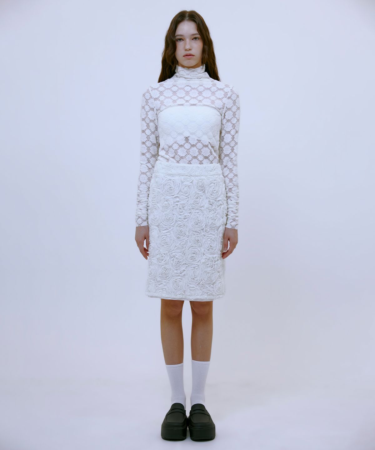 써틴먼스(13MONTH) Chiffon Flower Midi Skirt (WHITE)