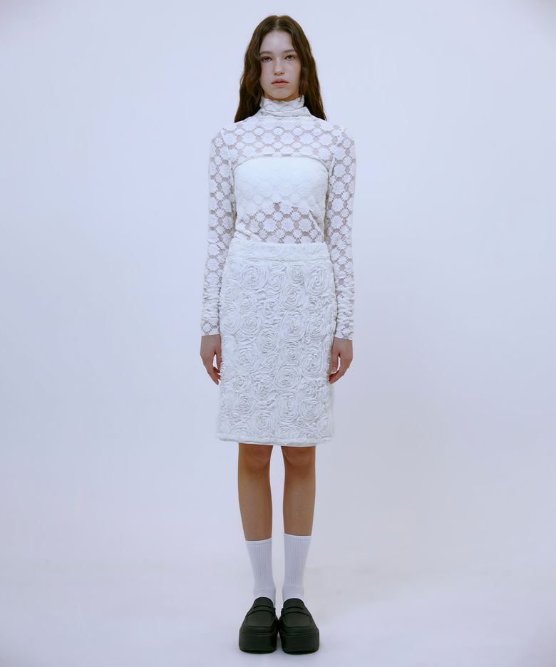 Chiffon Flower Midi Skirt (WHITE)