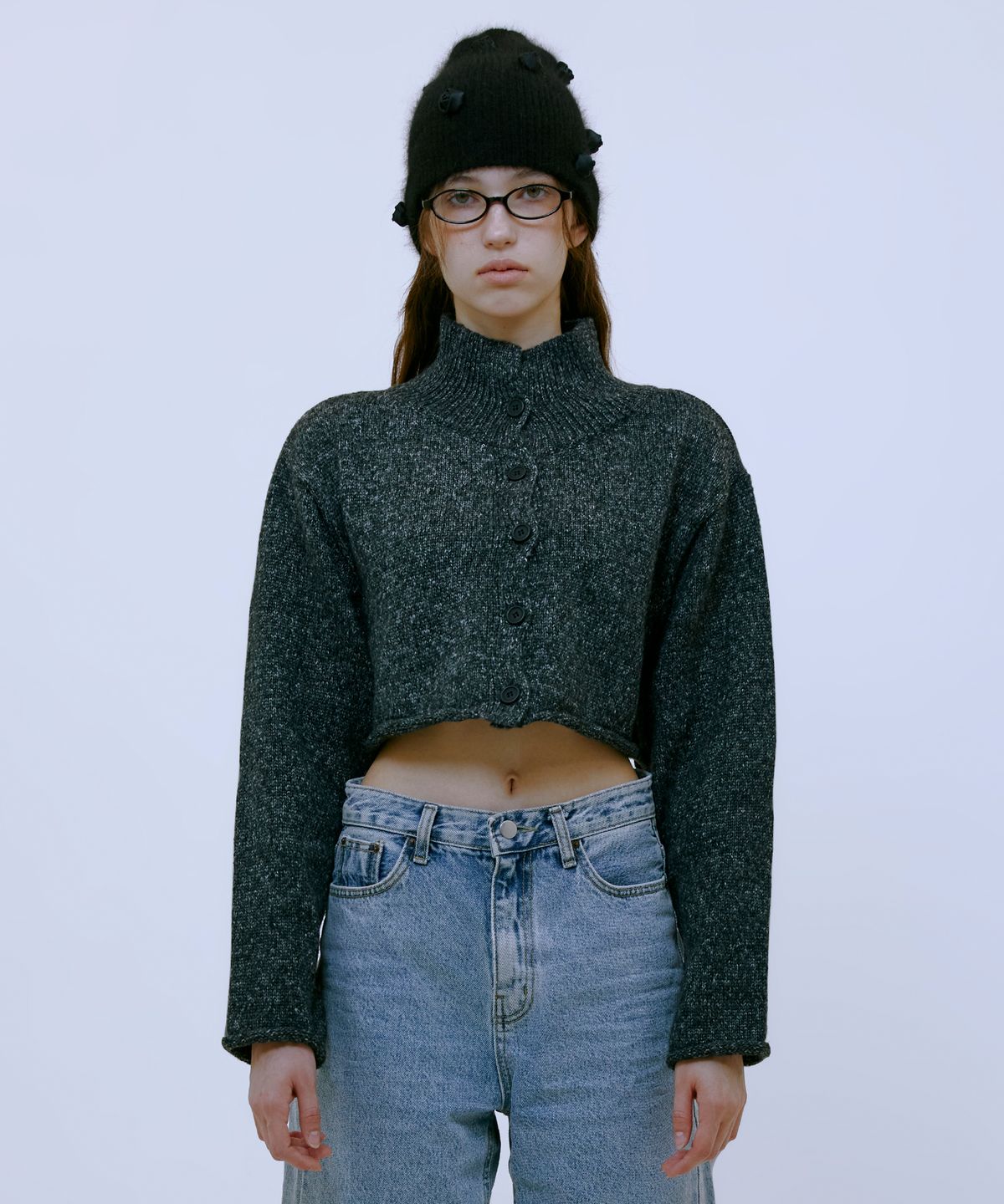 써틴먼스(13MONTH) Boucle Turtleneck Cardigan (CHARCOAL)