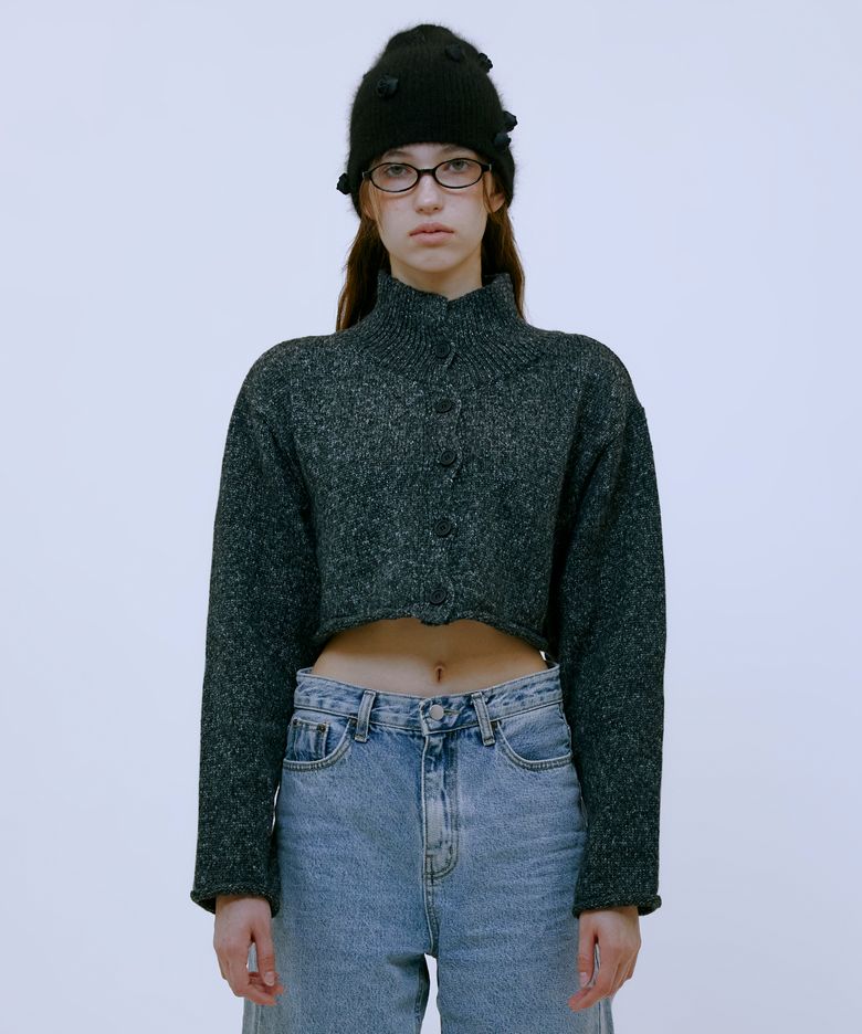 Boucle Turtleneck Cardigan (CHARCOAL)