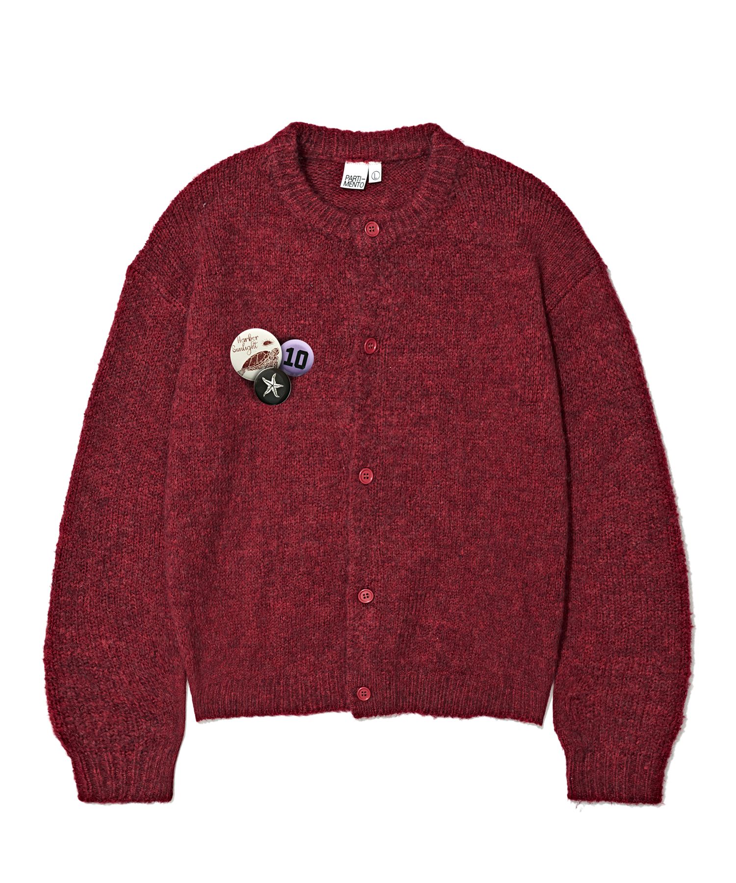 MUSINSA | PARTIMENTO Badge Renewal Knit Round Cardigan Red