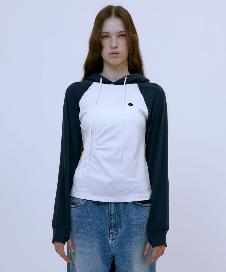 Asymmetric Ruched Hoodie (NAVY)