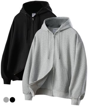 더블 투웨이 지퍼 오버핏 스웻 후드 집업 2COLOR