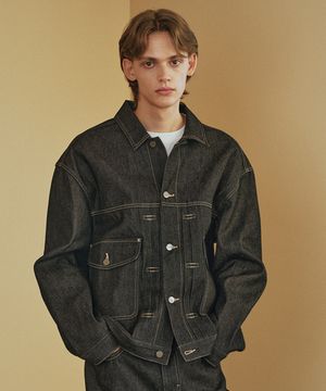 콘밀 데님 자켓 블랙 로우