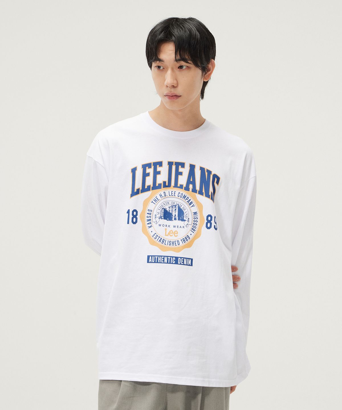 리(LEE) 리 진스 그래픽 긴팔 티셔츠 화이트