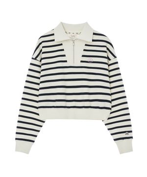 우먼 하프 집업 크롭 맨투맨 아이보리