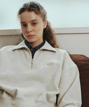 우먼 하프 집업 크롭 맨투맨 오트밀