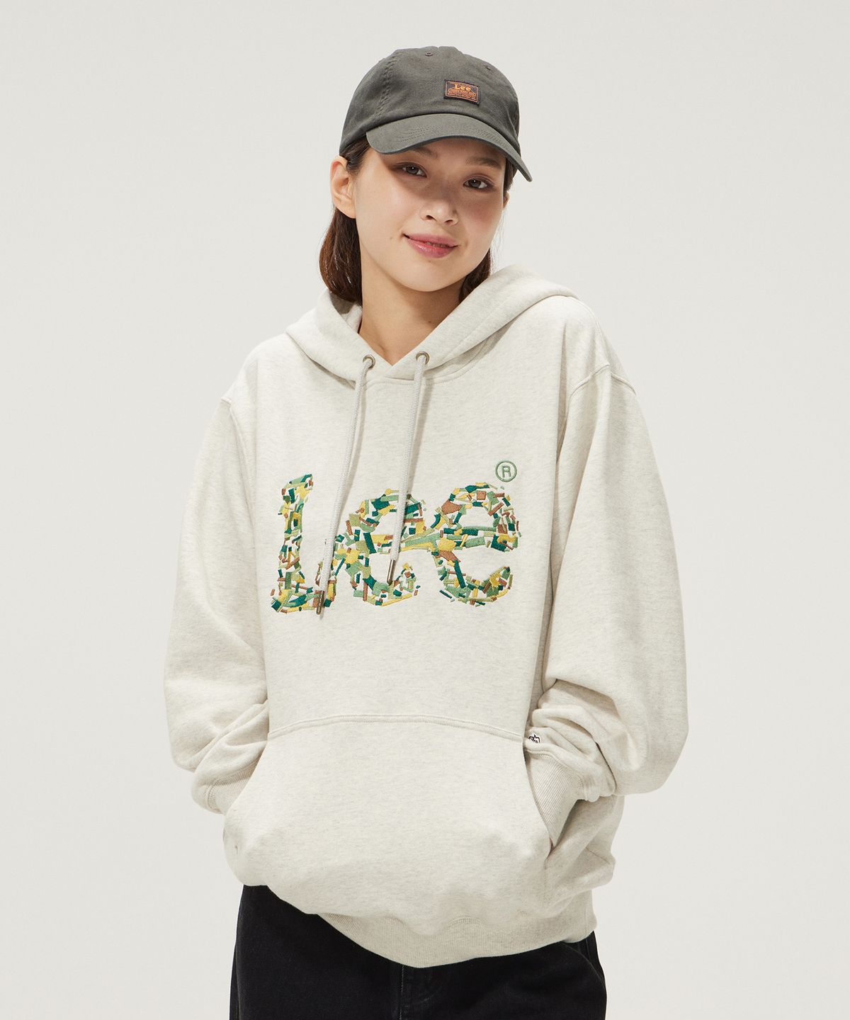 리(LEE) 카모 트위치 로고 후드 티셔츠 오트밀