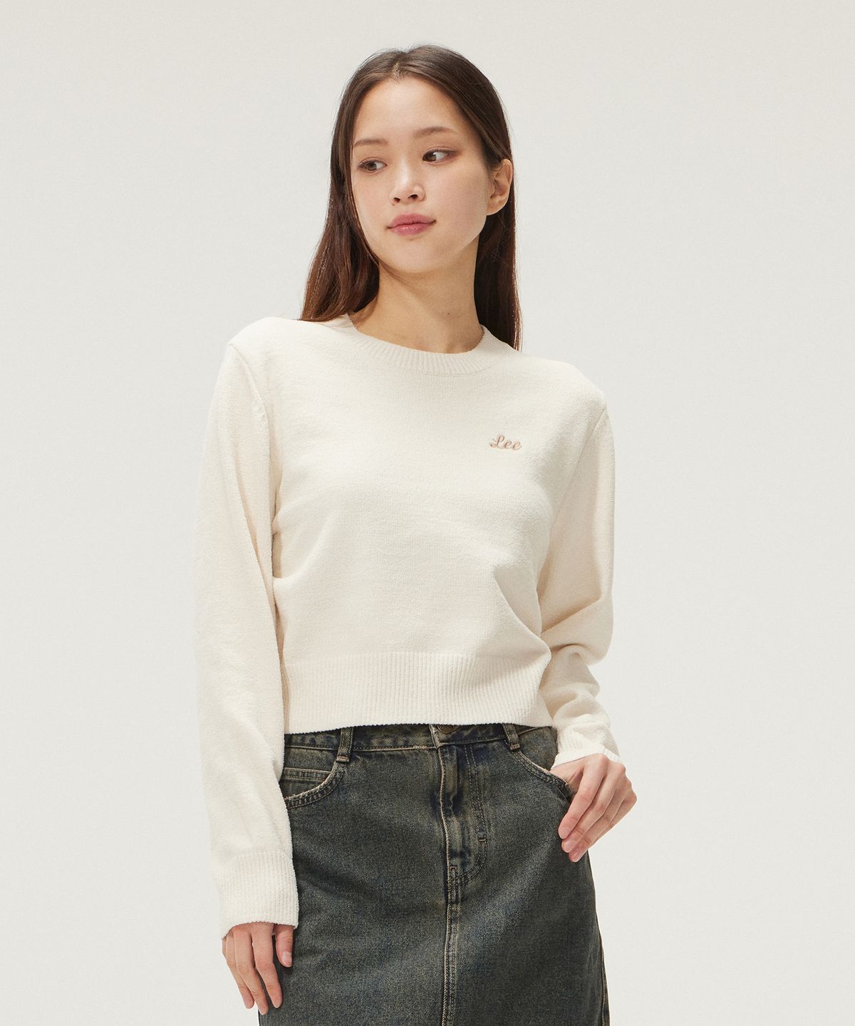 리(LEE) 우먼 라운드 니트 아이보리