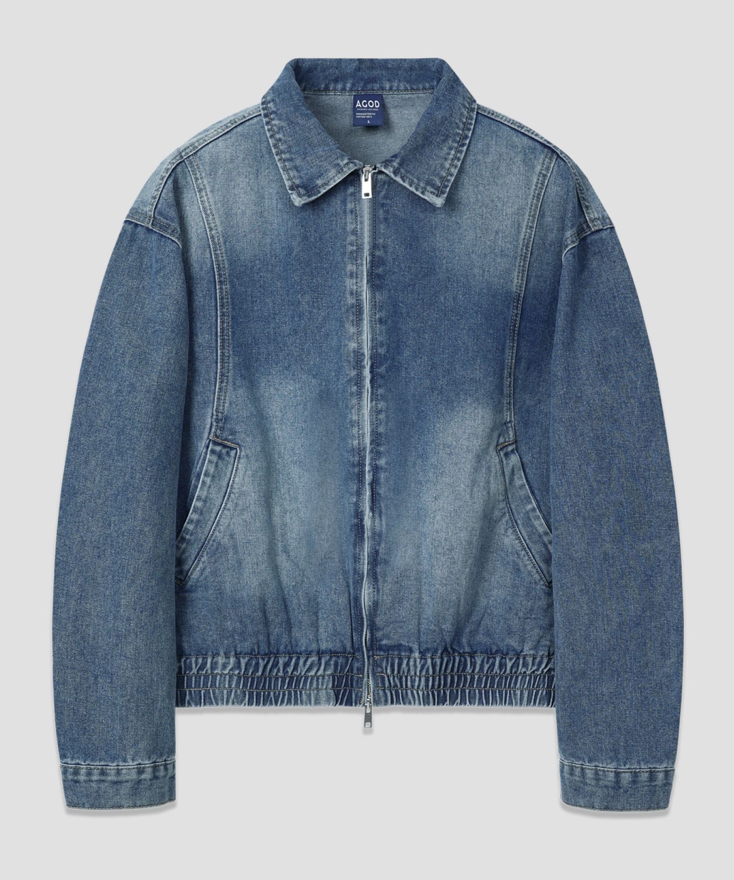 MUSINSA AGOD Washed Crop Zip-Up Denim Jacket [Indigo]
