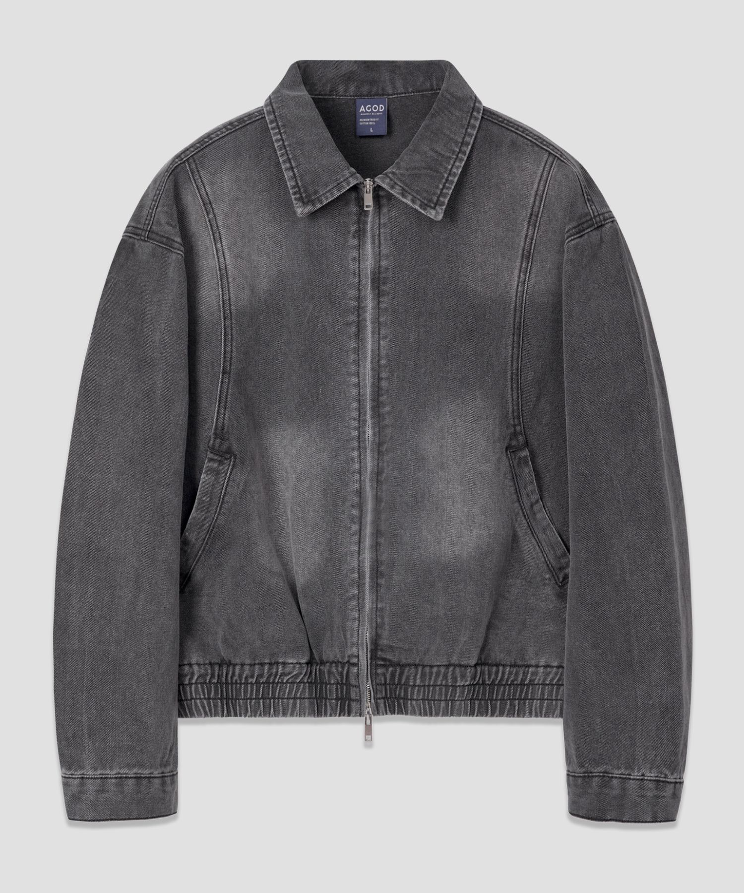 MUSINSA AGOD Washed Crop Zip-Up Denim Jacket [Gray]