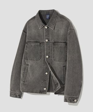 스톤 워싱 크롭 데님 자켓 [그레이]