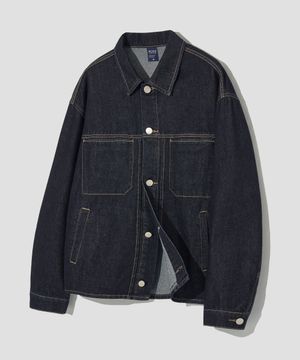 스톤 워싱 크롭 데님 자켓 [로우 인디고]