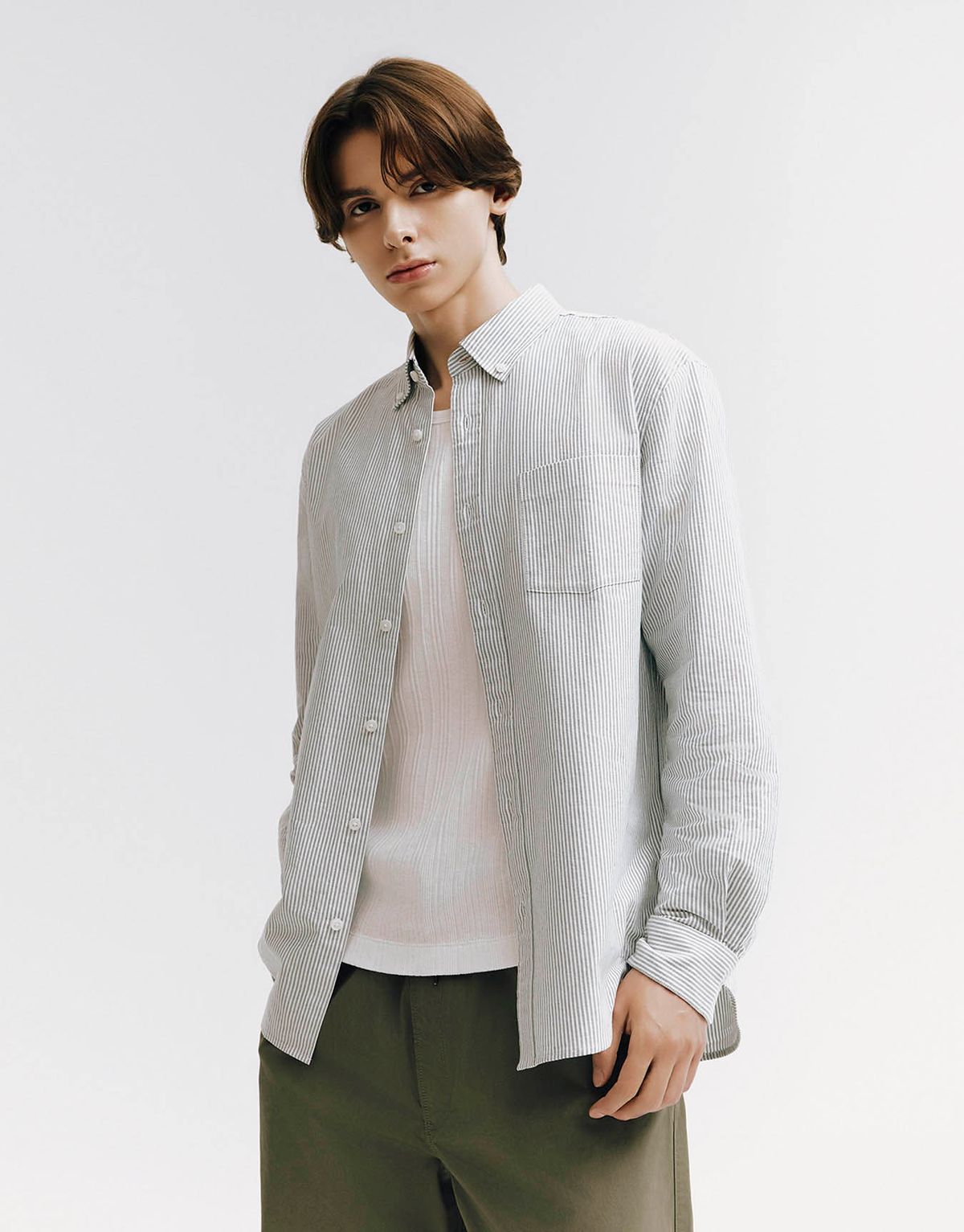 지오다노(GIORDANO) 옥스포드 스트라이프 긴팔 셔츠 044902 [3color]