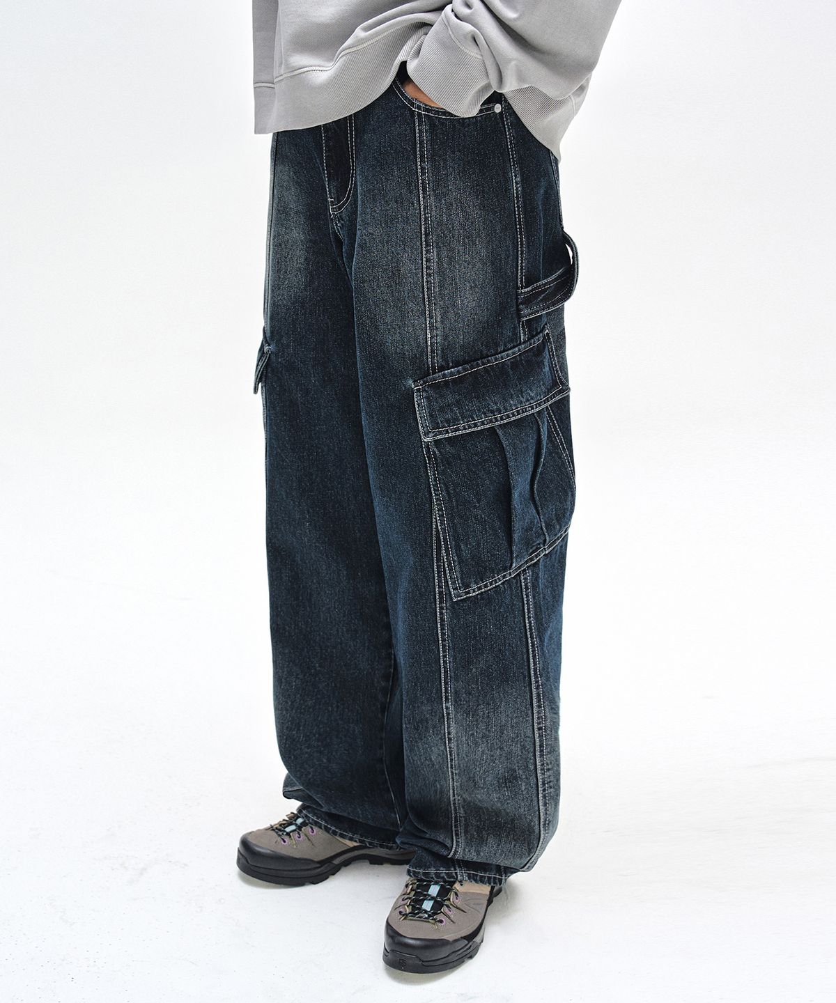 데케트(DECET) Cargo Carpenter Wide Jeans DCPT042DBlueA