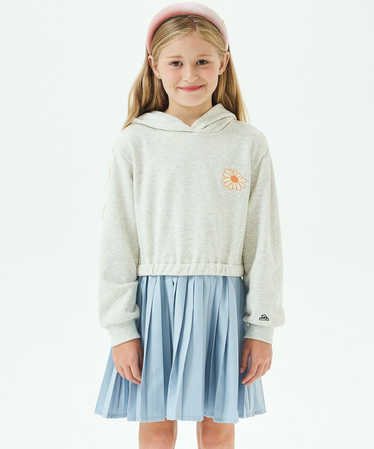 리 키즈(LEE KIDS) 스웨트 플리츠 믹스 레귤러핏 원피스 오트밀 LK2403OP73OT