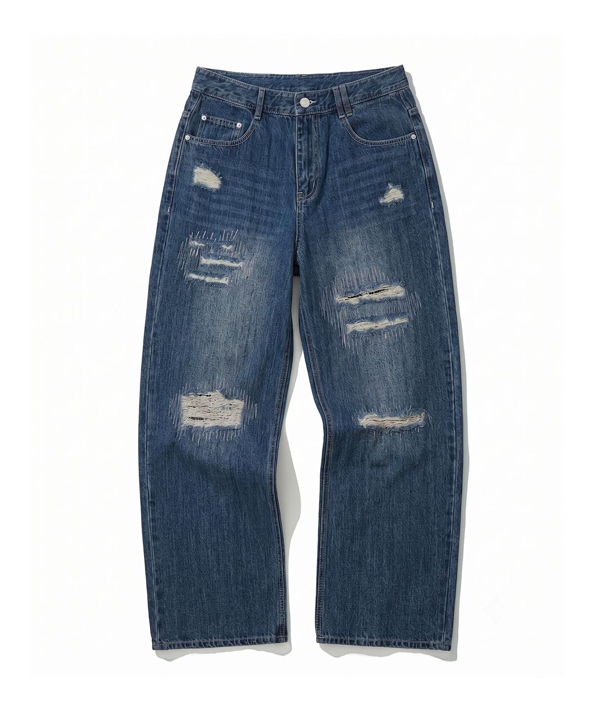 데케트(DECET) Patched Damage Wide Jeans DCPT047BlueB