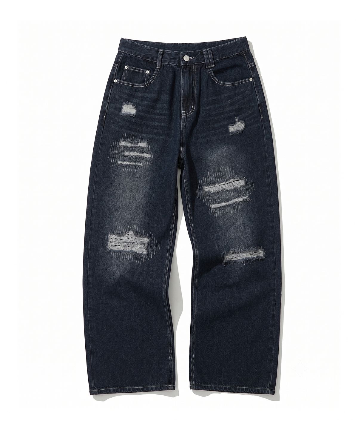 데케트(DECET) Patched Damage Wide Jeans DCPT047DBlueB