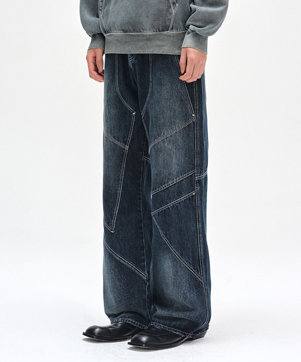 데케트(DECET) Pached Rivet Wide Jeans DCPT050DBlueA