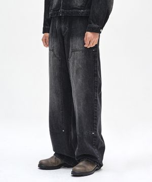 Double Knee Fatigue Wide Jeans DCPT052BlackA