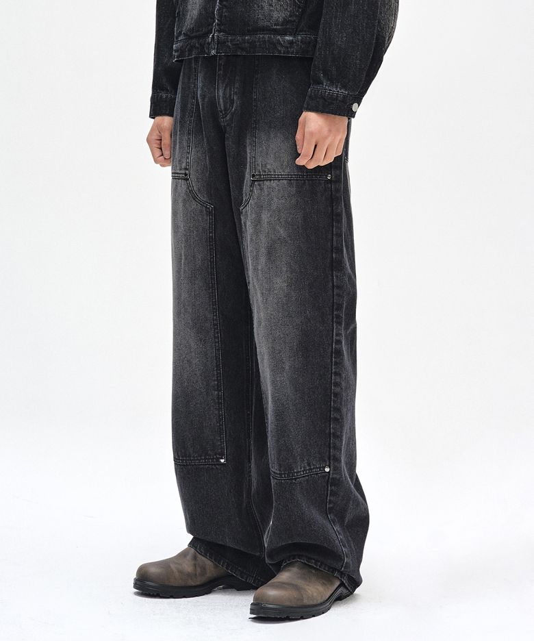 Double Knee Fatigue Wide Jeans DCPT052BlackA
