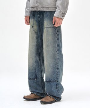 Double Knee Fatigue Wide Jeans DCPT052STNGRBlue