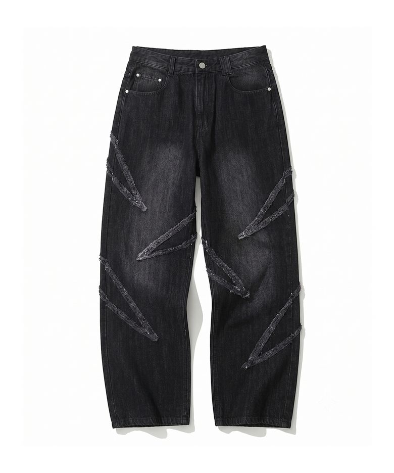Fringe Applique Wide Jeans DCPT054BlackA