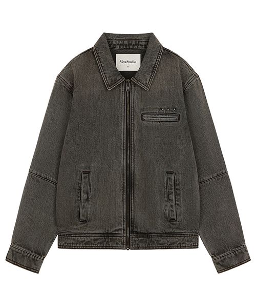 MUSINSA | VIVASTUDIO CHAIN TWILL DENIM ZIP UP JACKET [DARK GREY]