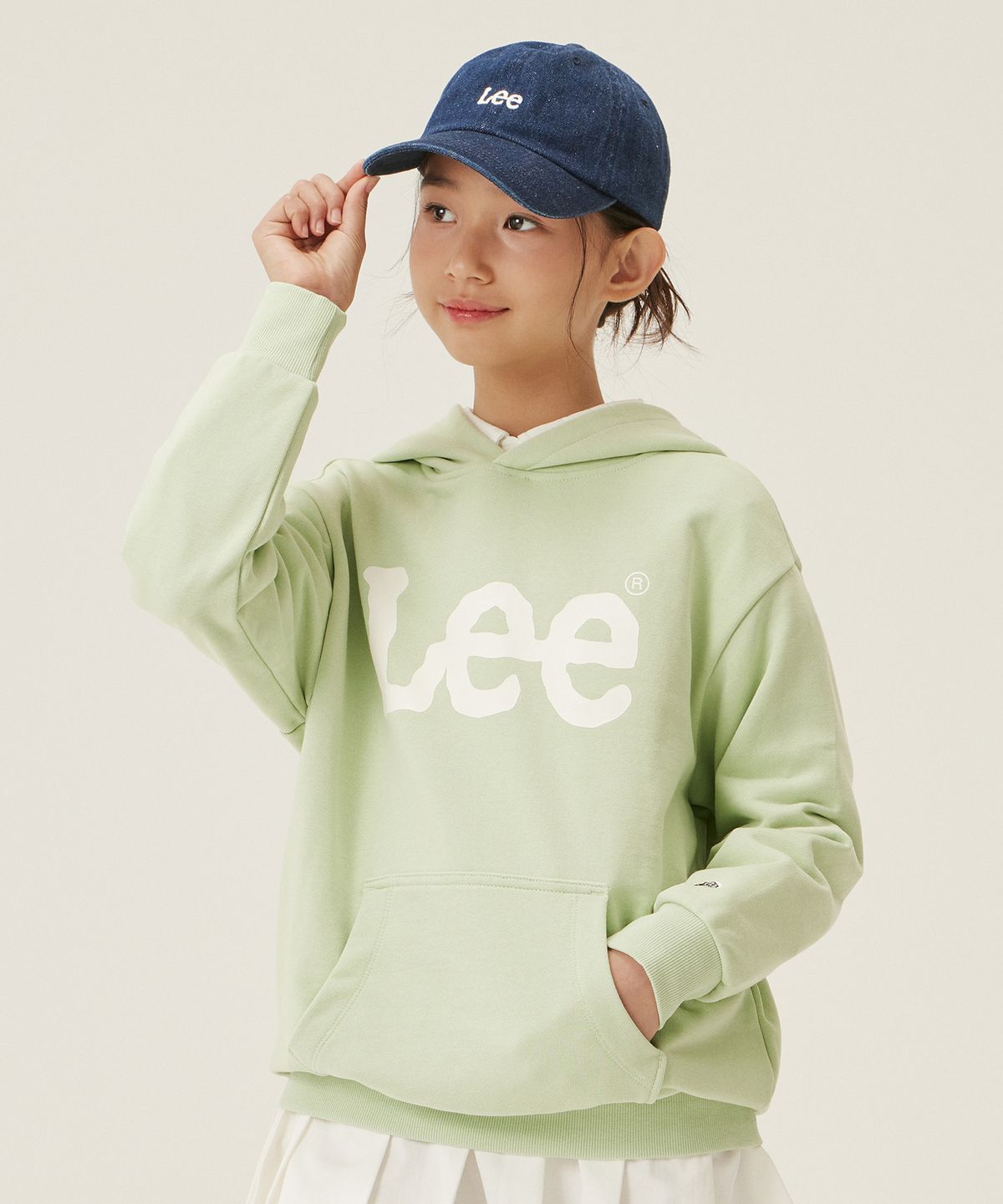 리 키즈(LEE KIDS) 빅 트위치 로고 루즈핏 후드 스웨트셔츠 그린 LK2403HD01GN